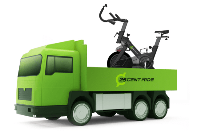 트럭에 실려 있는 25센트 라이드 바이크