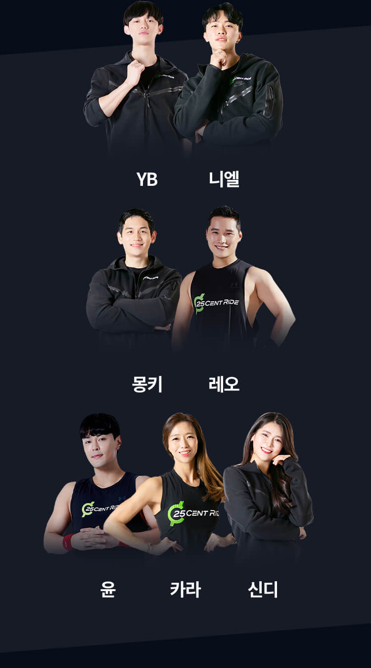 YB, 니엘, 몽키, 레오, 윤, 카라, 신디 선생님